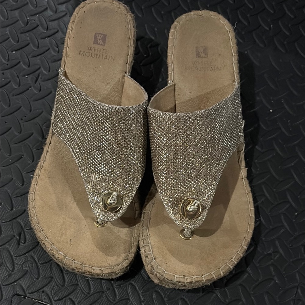 White Mountain wedge sandal with silver and gold glitter